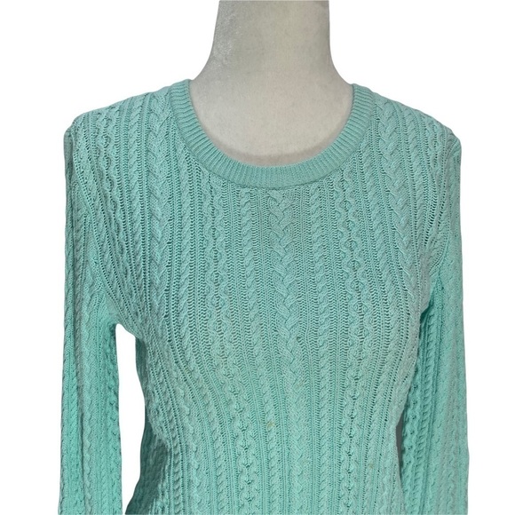 LORD & Taylor Mint Green 100% Cotton Cable Knit Pullover Sweater Size S - Picture 3 of 9